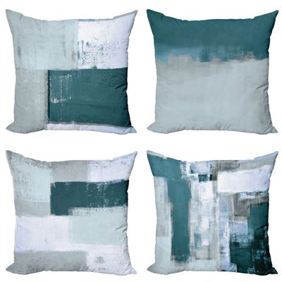 Ambesonne Grunge Throw Pillow Cushion Case Pack of 4, Abstract and Modern Style Brushstroke Ornaments Geometric Squares, Modern Accent Double-Sided Digital Printing, 24", Pale Cadet Blue and Teal