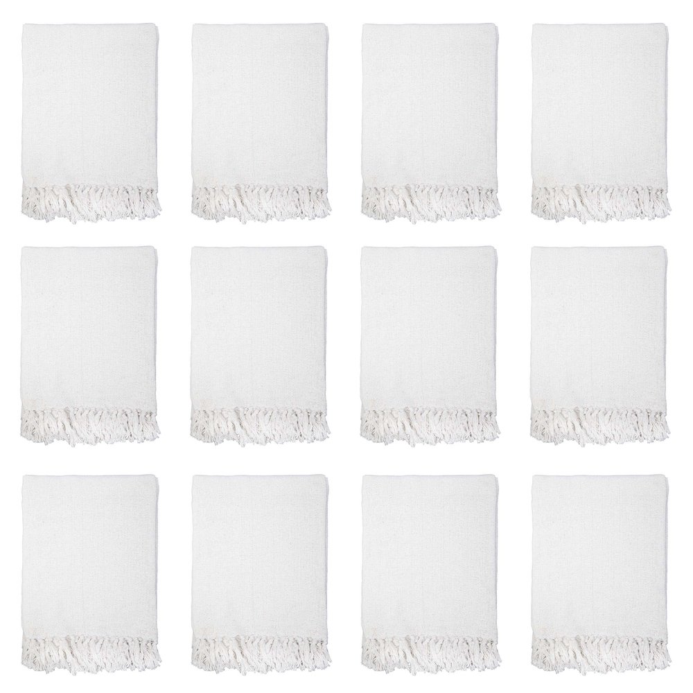 Arkwright Common Ground Bulk Blankets - Pack of 12 - Reversible 100% Cotton All Season Lightweight Couch Bed Throws for Wedding Guests, Travel, and Outdoor Events, 50 x 70 in, White