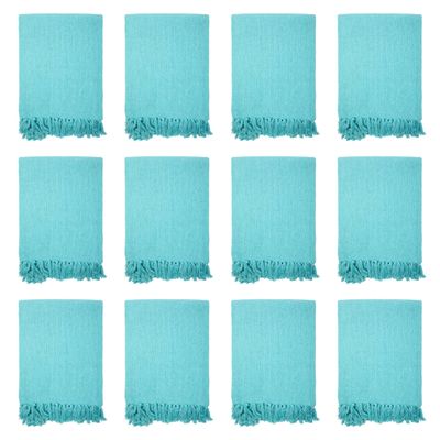 Arkwright Common Ground Bulk Blankets - Pack of 12 - Reversible 100% Cotton All Season Lightweight Couch Bed Throws for Wedding Guests, Travel, and Outdoor Events, 50 x 70 in, Aqua