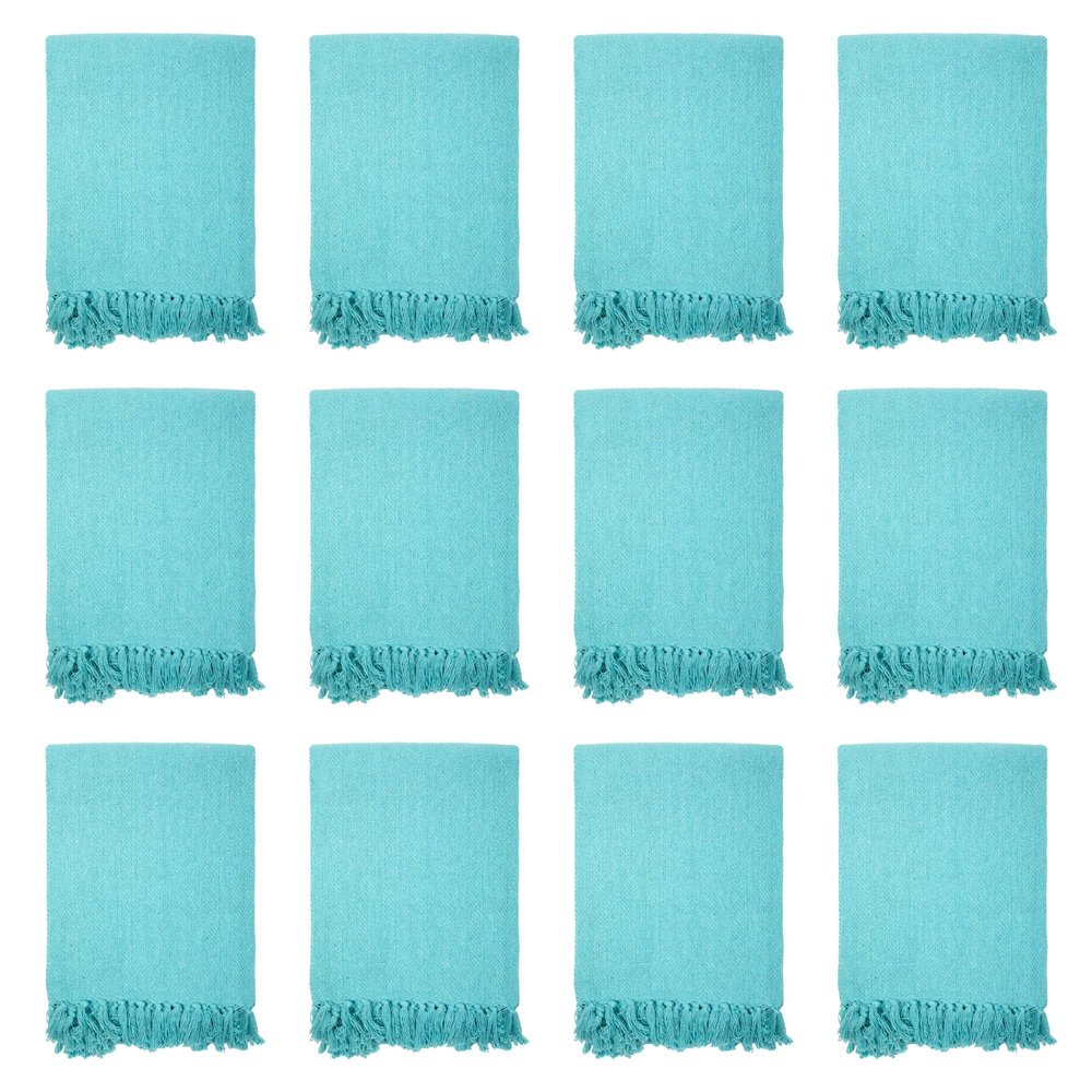 Arkwright Common Ground Bulk Blankets - Pack of 12 - Reversible 100% Cotton All Season Lightweight Couch Bed Throws for Wedding Guests, Travel, and Outdoor Events, 50 x 70 in, Aqua