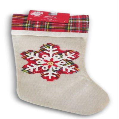 Plaid Snowflake Holiday Felt Christmas Stocking - 16 Inch x 8.5 Inch