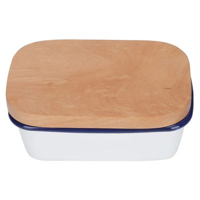 Cabilock Lunch Box Containers Butter Bowl Enamel Butter Dish with Wooden Lid Farmhouse Butter Container Butter Keeper Butter Box for Kitchen Countertop Utensil Holder Utensil Holder Cream Cheese