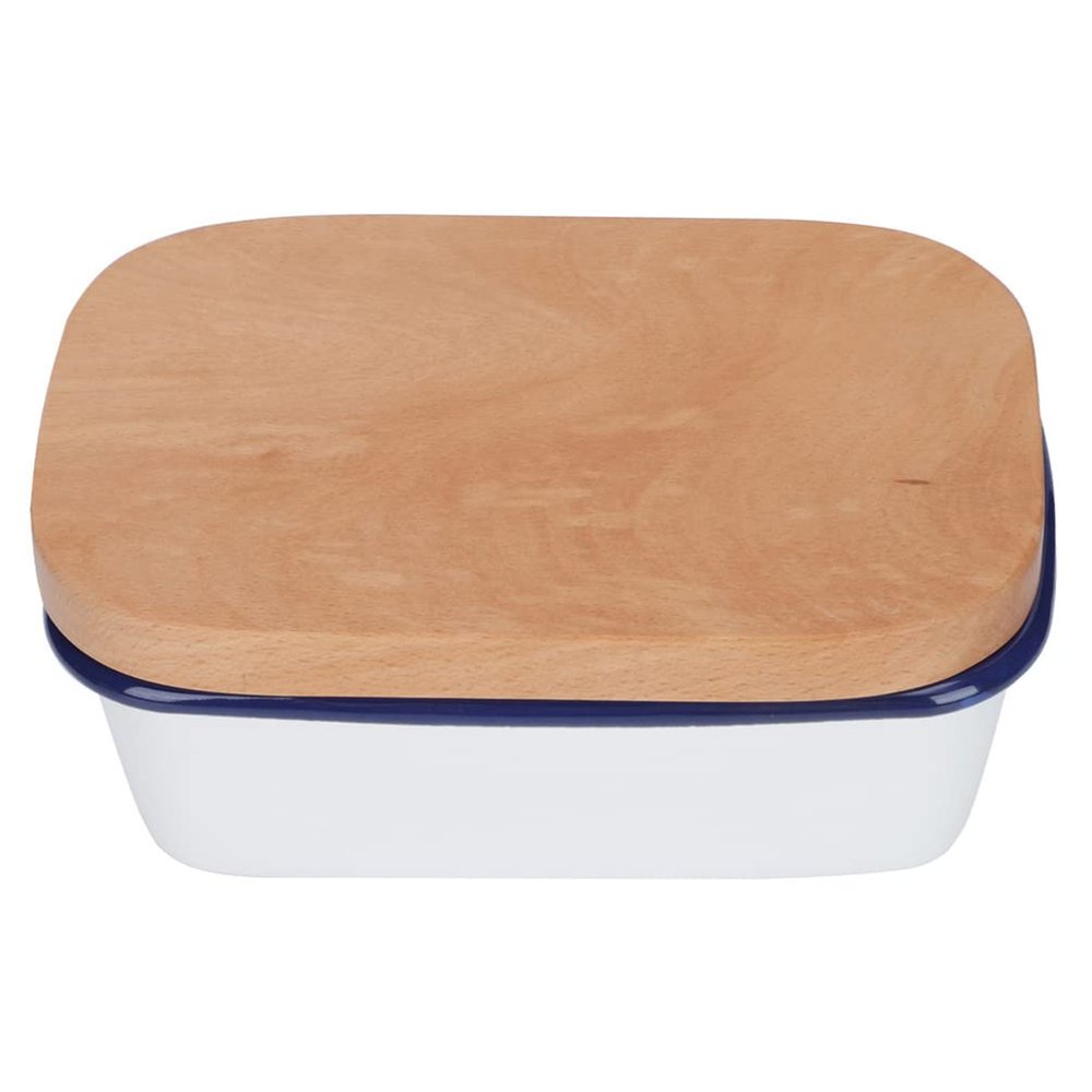 Cabilock Lunch Box Containers Butter Bowl Enamel Butter Dish with Wooden Lid Farmhouse Butter Container Butter Keeper Butter Box for Kitchen Countertop Utensil Holder Utensil Holder Cream Cheese