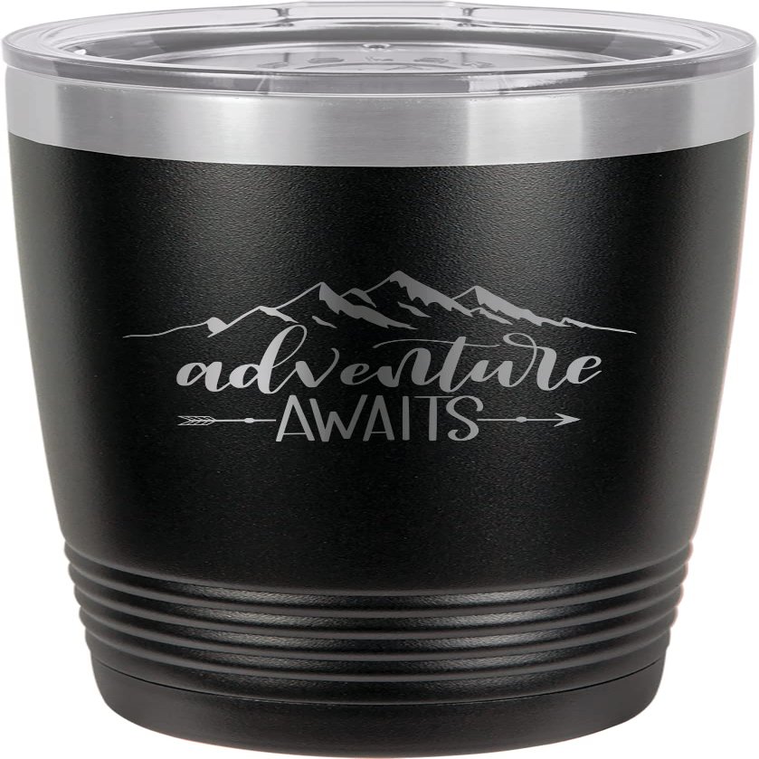 CustomGiftsNow Adventure Awaits - Camping Stainless Steel Double-Wall Insulated Tumbler 20-Ounce Truck Car Travel Coffee Cup Mug with Lid