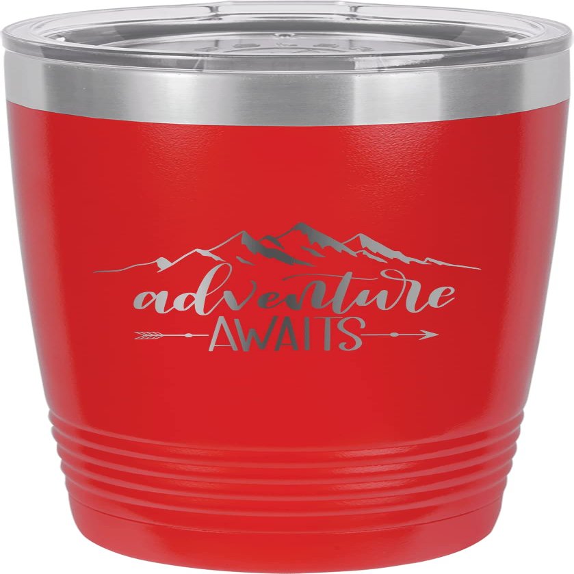 CustomGiftsNow Adventure Awaits - Camping Stainless Steel Double-Wall Insulated Tumbler 20-Ounce Truck Car Travel Coffee Cup Mug with Lid