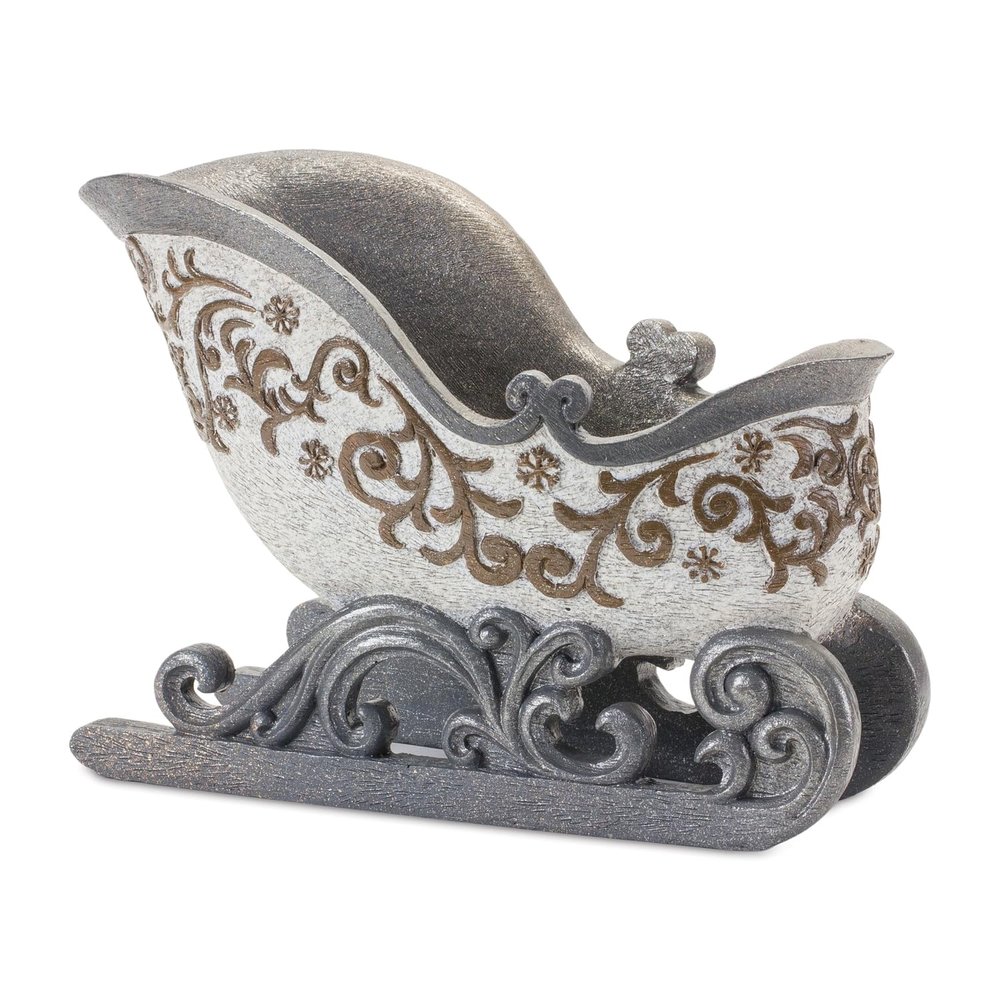 Melrose International Silver Santa Sleigh D?cor 12" L