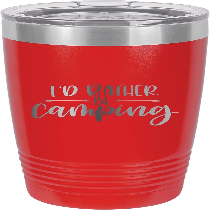 CustomGiftsNow I'd Rather Be Camping - Stainless Steel Double-Wall Insulated Tumbler 20-Ounce Truck Car Travel Coffee Cup Mug with Lid