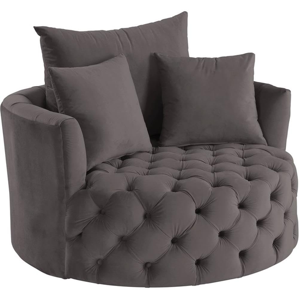 BOWERY HILL Contemporary Accent Chair with Swivel in Gray Velvet