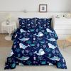Homewish Cute Shark Comforter Set Full Size,Seaweed Crab Bedding Set 3pcs for Kids Teens Adult Room Decor, Ocean Sea Animals Quilt Set Navy Blue Duvet Insert with 2 Pillowcases view 1
