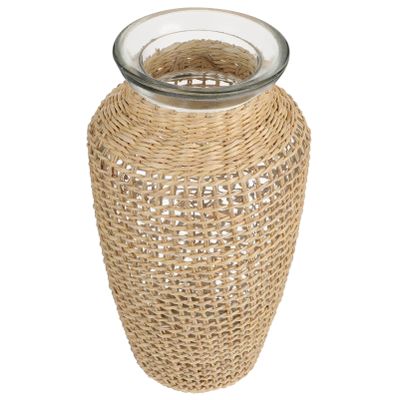 1pc Japanese Style Grass Woven Glass Vase for Dried Flowers Creative Home Decoration Smooth Flower Arrangement Container Unique and Design