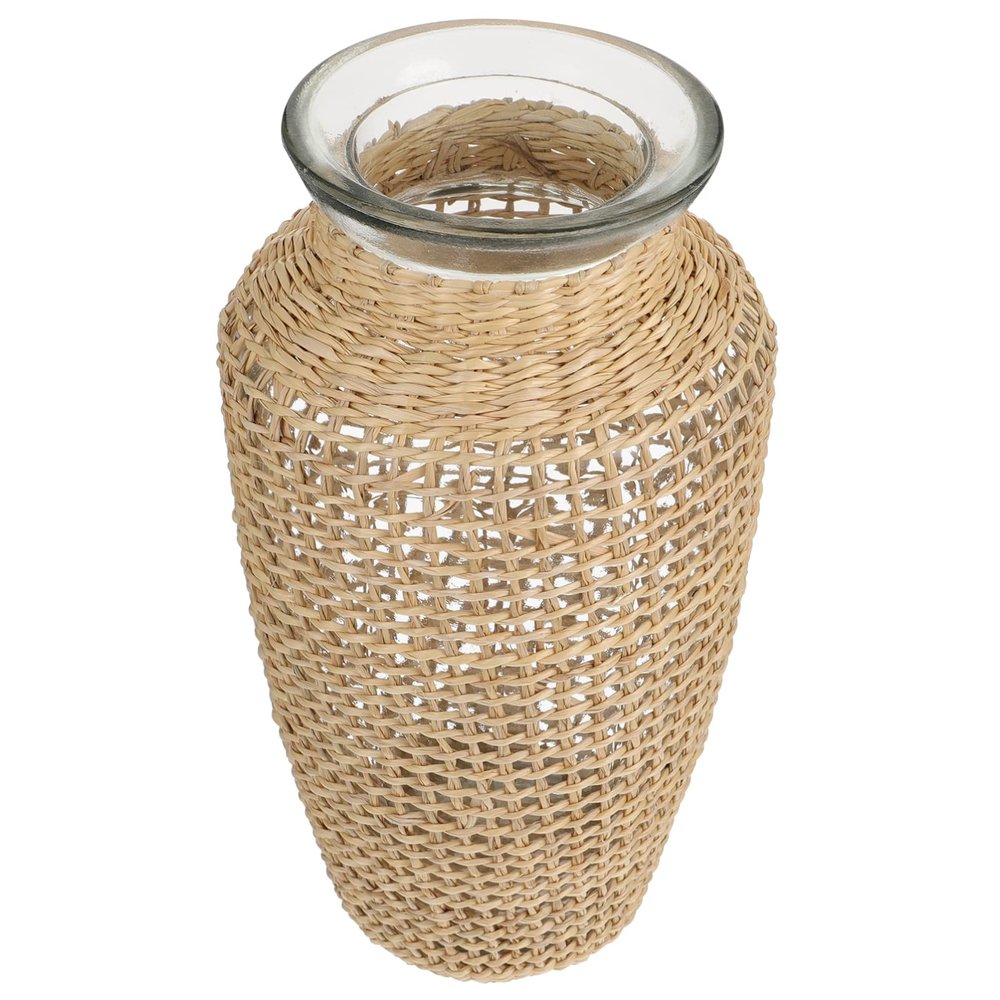 1pc Japanese Style Grass Woven Glass Vase for Dried Flowers Creative Home Decoration Smooth Flower Arrangement Container Unique and Design