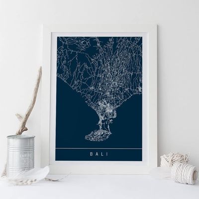 MG Global - Bali Map Poster - Line Art Map Poster - Road Map Of Bali - Minimalist Map Bali Indonesia Map - Modern Design City Poster - Wall Art Decor