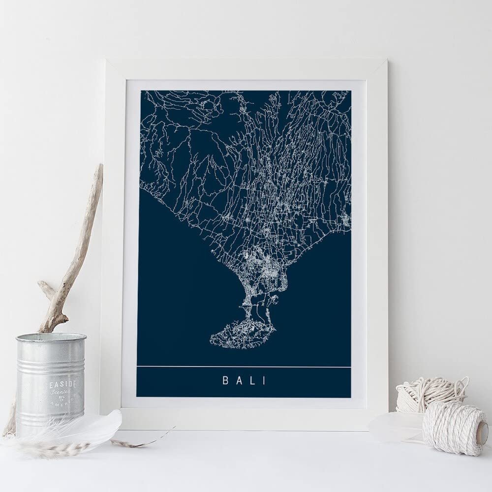 MG Global - Bali Map Poster - Line Art Map Poster - Road Map Of Bali - Minimalist Map Bali Indonesia Map - Modern Design City Poster - Wall Art Decor
