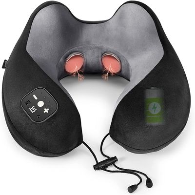 COMFIER Travel Neck Pillow Massager,Memory Foam Neck Pillow,Vibration Neck Massage Pillow with Heat for Pain Relief,Head Support Cervical Pillow for Airplane,Car Office, for Dad