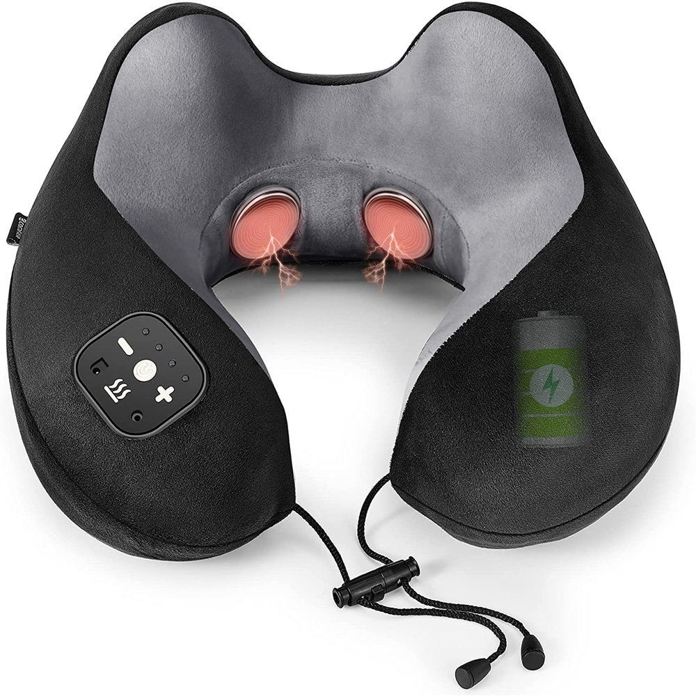 COMFIER Travel Neck Pillow Massager,Memory Foam Neck Pillow,Vibration Neck Massage Pillow with Heat for Pain Relief,Head Support Cervical Pillow for Airplane,Car Office, for Dad