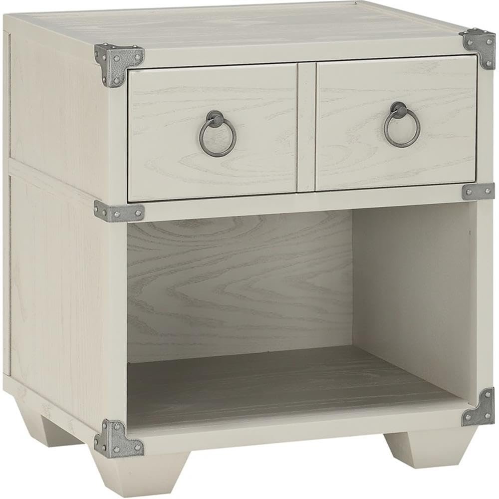 BOWERY HILL Transitional Nightstand with USB Dock, 22" L x 16" D x 24" H, Wooden Frame, 1 Storage Drawer, Gray Finish, Double Pull-Knobs, Wooden Block Legs, Bedroom Furniture