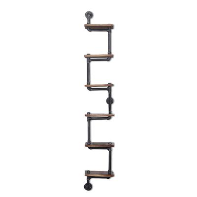 AngelcityCC 6 Tier Industrial Pipe Shelving Bookcase, Pipe Shelves with Wood Planks, Floating Shelves Wall Mounted, Retro Rustic Industrial Shelf for Bar Kitchen Living Room