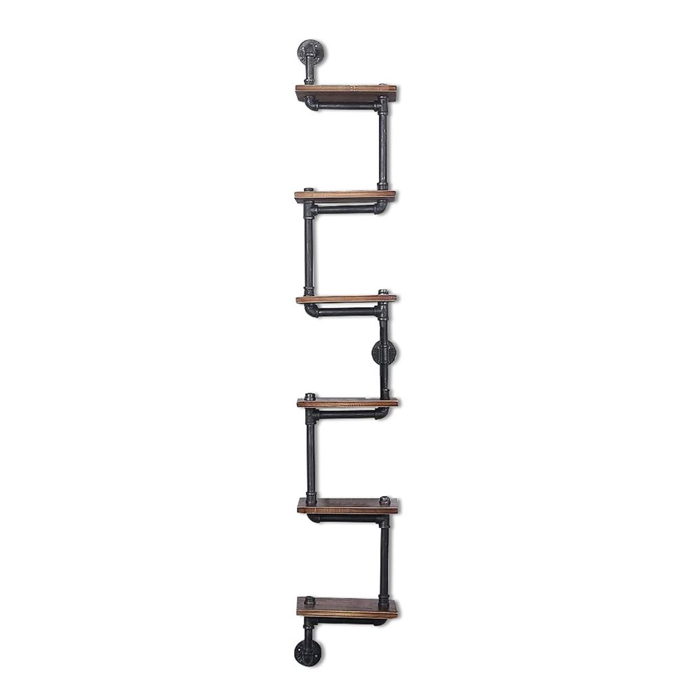 AngelcityCC 6 Tier Industrial Pipe Shelving Bookcase, Pipe Shelves with Wood Planks, Floating Shelves Wall Mounted, Retro Rustic Industrial Shelf for Bar Kitchen Living Room