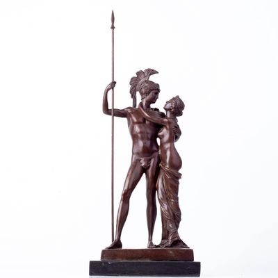 R REALONG Bronze Sculpture of Ares and Aphrodite | Handcrafted Greek Mythology Decor |22.8" Tall Romantic Warrior and Goddess Statue for Home or Office Display
