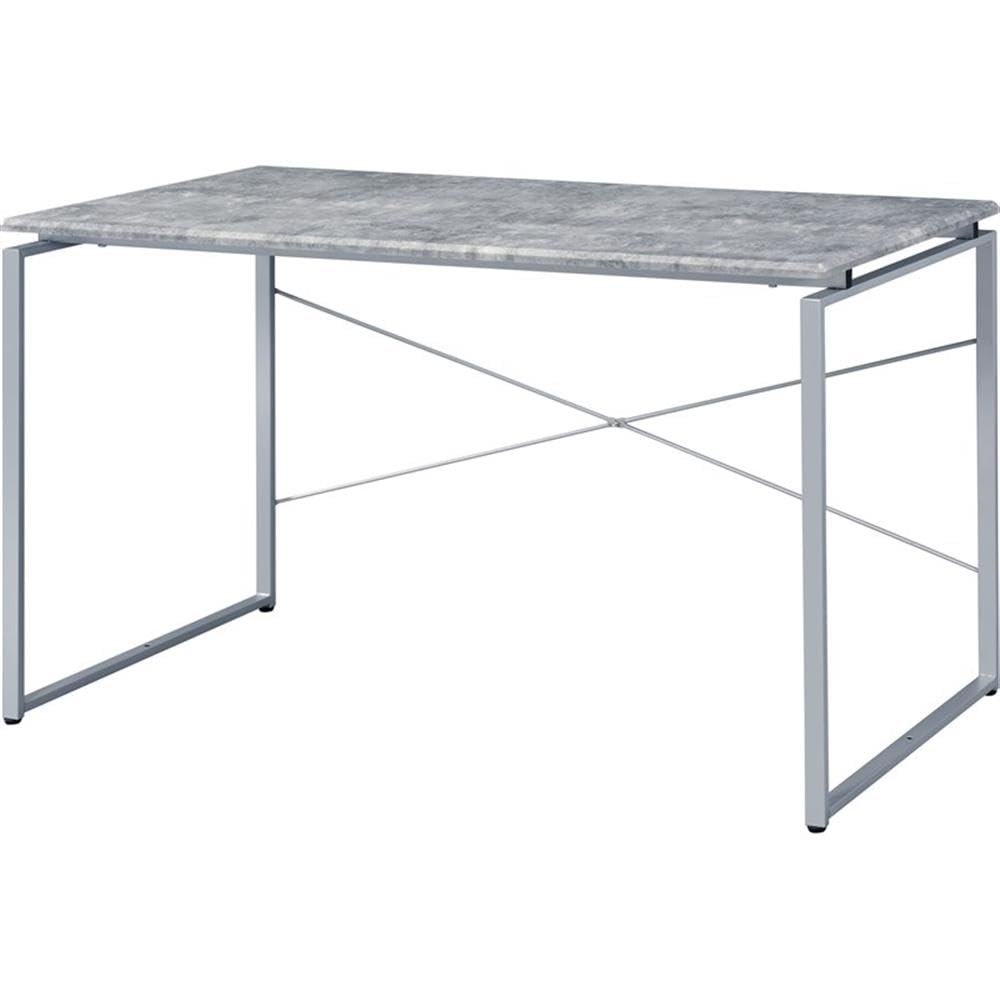 BOWERY HILL Contemporary Desk in Faux Concrete and Silver