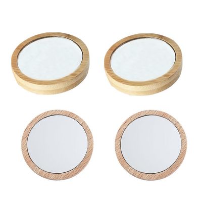 HEALLILY 4 Pcs Makeup Mirror Round Hand Mirror Portable Round Compact Cosmetic Desktop Cosmetic Pocket Small Carry Wood Handheld Travel Simple