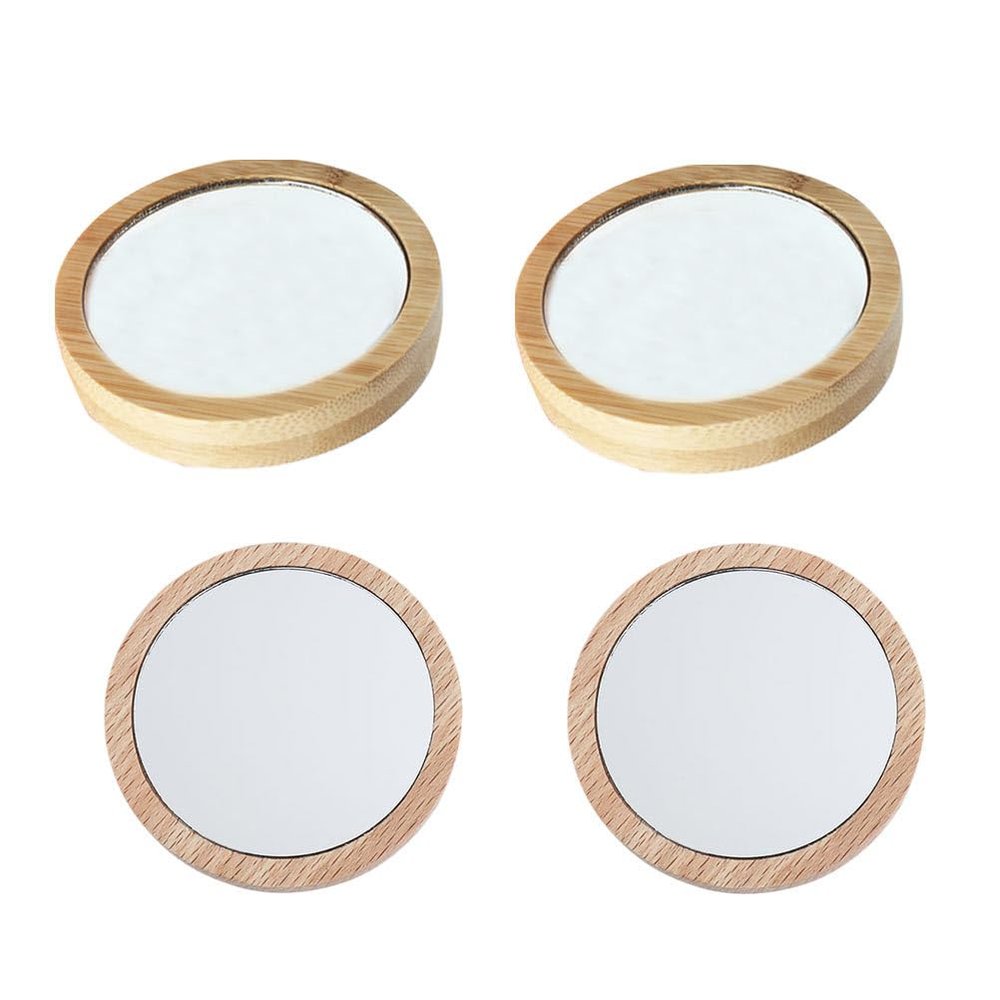 HEALLILY 4 Pcs Makeup Mirror Round Hand Mirror Portable Round Compact Cosmetic Desktop Cosmetic Pocket Small Carry Wood Handheld Travel Simple
