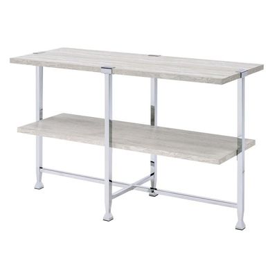 BOWERY HILL Contemporary Sofa Table in White Oak &Chrome