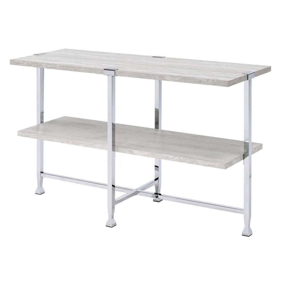 BOWERY HILL Contemporary Sofa Table in White Oak &Chrome