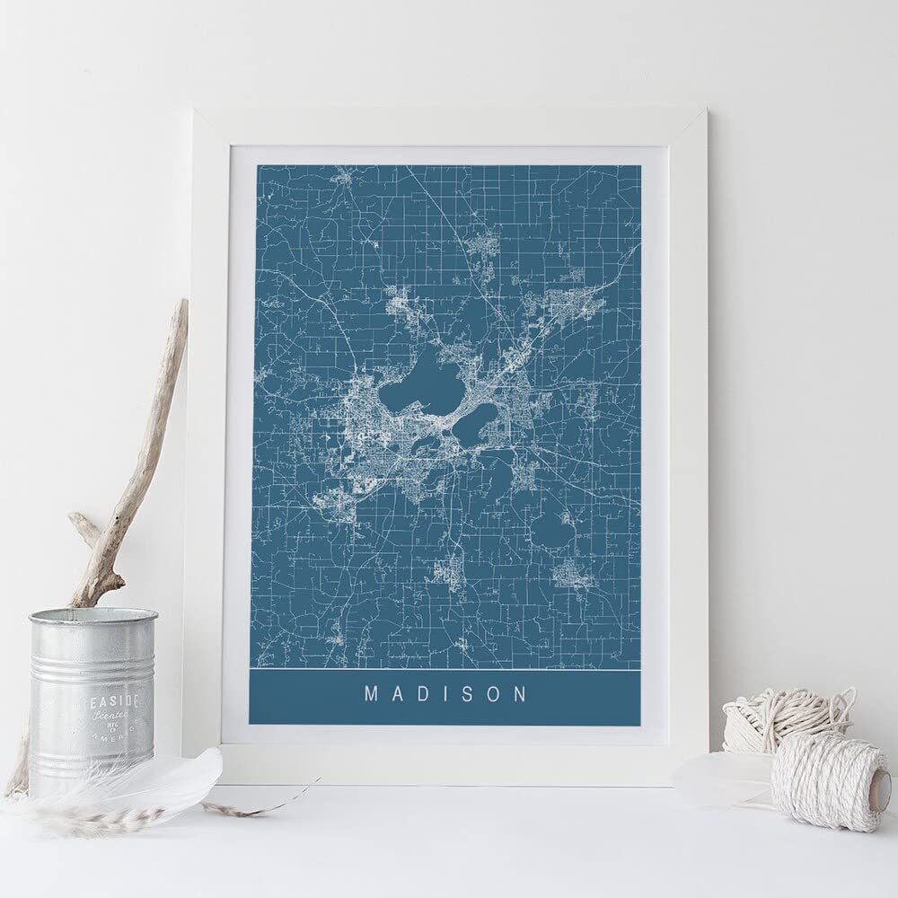 MG Global - Madison Map Print- Line Art City Map Poster - Madison Wisonsin Map - Minimalist Art - Print City Map Madison Wi Map - Wall Art Decor