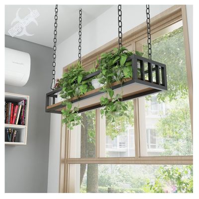 Ceiling Shelf Flower Pot Rack Storage, Ceiling Hanging Flower Stand, Rustic Flower Shop Floating Shelves Solid Wood Iron Shelf, Kitchen Shelf (Size : 120X25X15CM)