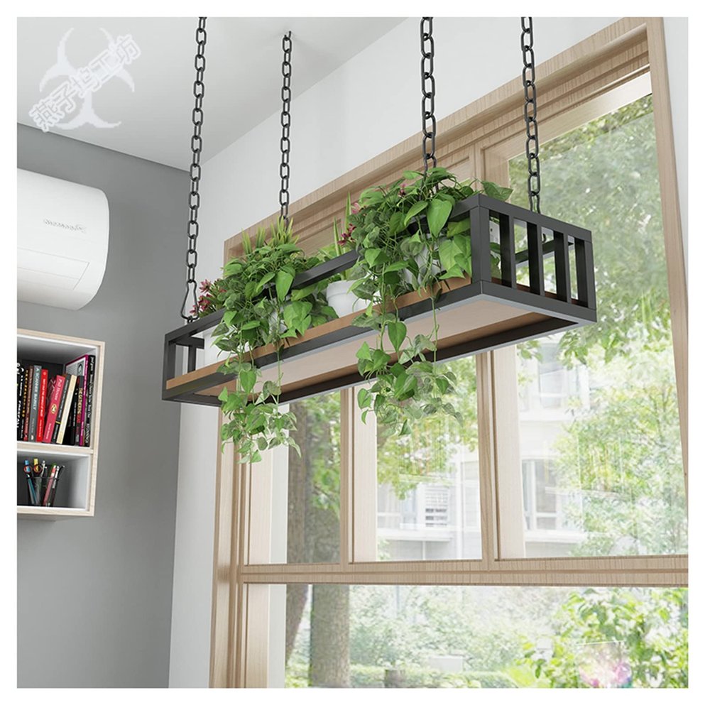 Ceiling Shelf Flower Pot Rack Storage, Ceiling Hanging Flower Stand, Rustic Flower Shop Floating Shelves Solid Wood Iron Shelf, Kitchen Shelf (Size : 120X25X15CM)