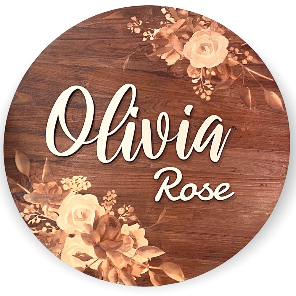 Personalized Wooden Name Sign for Girls Nursery Plaque Round Wall Decor 3D Effect Sign for Kids Room