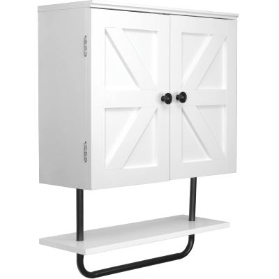 EXCELLO GLOBAL PRODUCTS 22" x 27.5 Barndoor Bathroom Wall Cabinet, Space Saver Storage Cabinet Kitchen Medicine Cabinet with Adjustable Shelf and Towel Bar, White