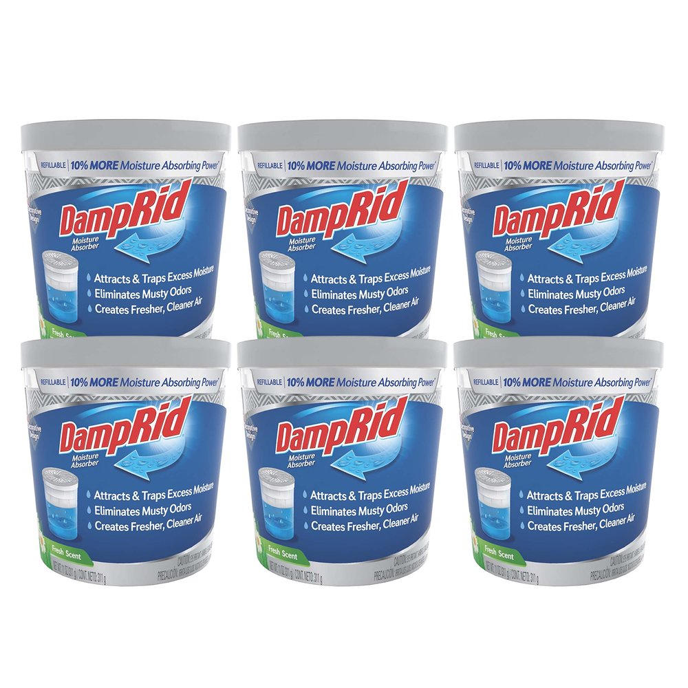 DampRid Refillable Moisture Absorber, 11 oz., 6-Pack - Fresh Scent Moisture Absorbers, 10% More Absorbing Power*, Eliminates Musty Odors for Fresher, Cleaner Air