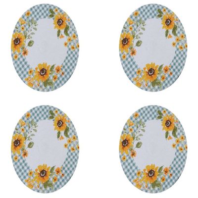 Sunflowers Forever Blue Plaid Kitchen or Dining Braided Placemats Set of 4