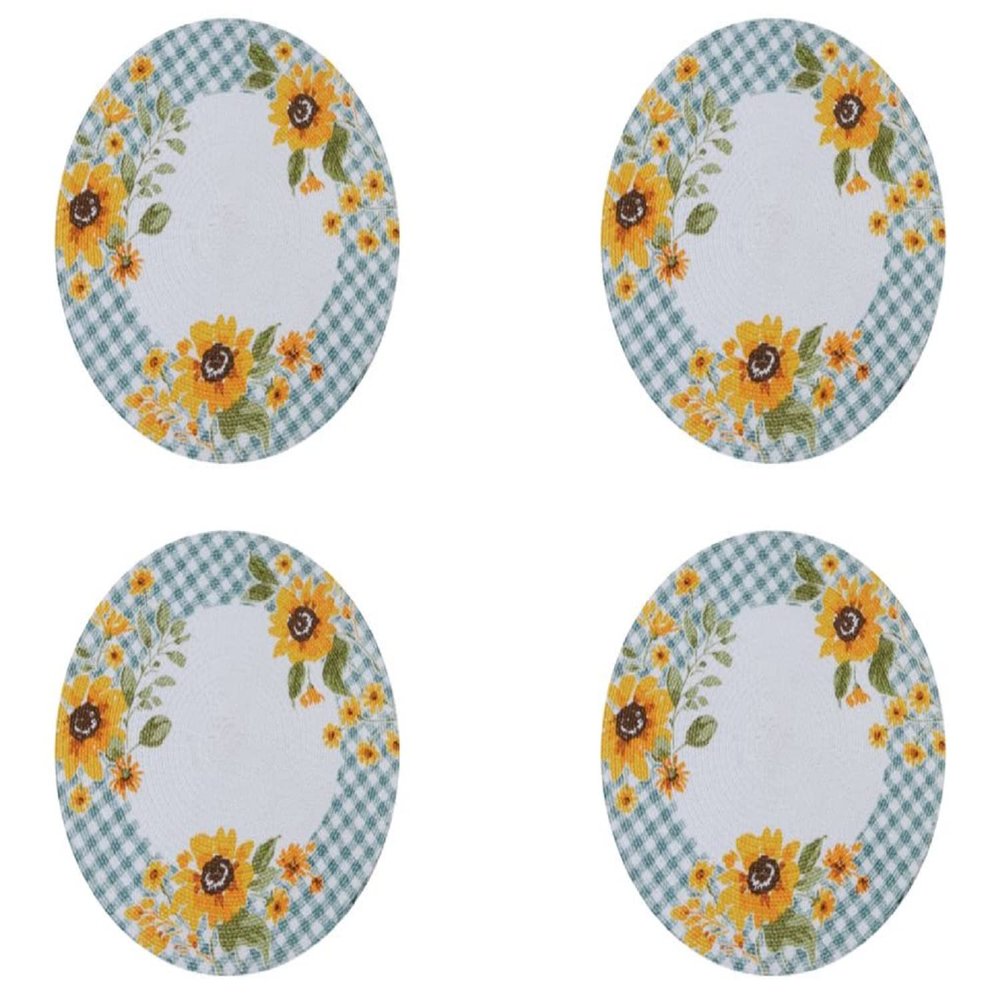 Sunflowers Forever Blue Plaid Kitchen or Dining Braided Placemats Set of 4