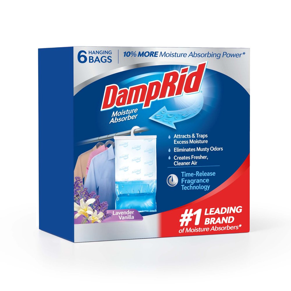 DampRid Lavender Vanilla Hanging Moisture Absorber, 15.4 oz., 6 Pack - Eliminates Musty Odors for Fresher, Cleaner Air, Ideal Moisture Absorbers for Closet, 10% More Moisture Absorbing Power*