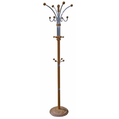 Ore International Six Foot Wood and Chrome Coat Rack, Oak