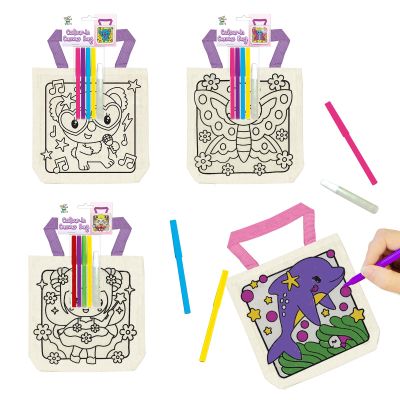 VKPI 6 Pieces Kids Coloring Goodie Bags, Reusable Canvas Bag, Cute Art Party Favors, Color Your Own Bags for DIY Painting Birthday Carnival Celebration, Party Supplies Gift, Girls