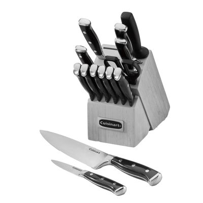 Cuisinart 15-Piece Knife Set with Block, High Carbon Stainless Steel, Forged Triple Rivet, Black/Gray C77BTR-15PG