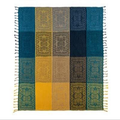 Crysdaralovebi Mediterranean American Chenille Sofa Cushion Colorful Bohemian Chenille Plaids Sofa Large Cobertor Blanket with Tassel (A,220X260CM)