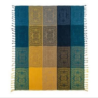 Crysdaralovebi Mediterranean American Chenille Sofa Cushion Colorful Bohemian Chenille Plaids Sofa Large Cobertor Blanket with Tassel (A,220X260CM)