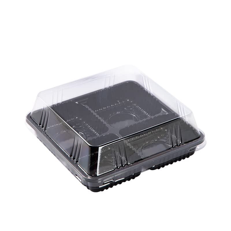 Crysdaralovebi 20/50pcs 4 Pack Moon Cake Baking Packaging Box Egg-Yolk Puff Container Plastic Cake Box Mooncake Baking Tray Boxes Holder (50pcs,12.5x12.5x4.5cm)