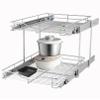 DINDON 2 Tier Pull Out Cabinet Organizer (17" W X 21" D), Double Tier Wire Basket Slide Out Shelf Storage for Kitchen Base Cabinet, Chrome Finish view 1