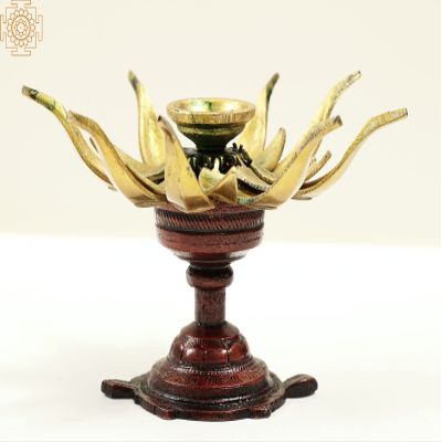 5" Decorative Lotus Candle Stand | Handmade - Brass