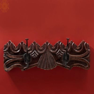 18" Decorative Wood Key Holder | 2 Hooks | Handmade Art - Wood