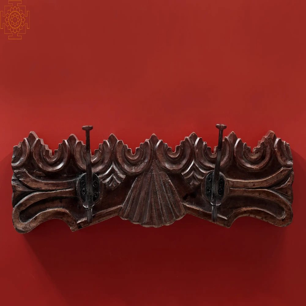 18" Decorative Wood Key Holder | 2 Hooks | Handmade Art - Wood