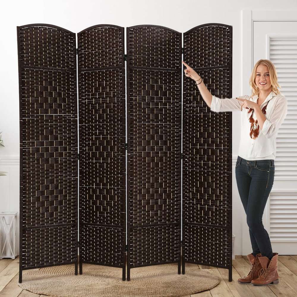 6 FT Room Divider Folding Privacy Screen Portable 4 Panel Dividers Wall Hand Craft Mesh Woven Freestanding Partition Screens for Office Patio (Brown)