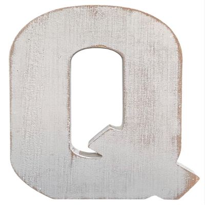 ABELOTS Large Wood Distressed White Wash Alphabet Wall Decor Monogram Letter - Free Standing Wall Letters (Q)