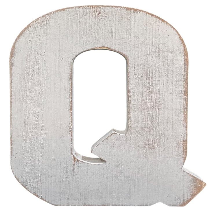 ABELOTS Large Wood Distressed White Wash Alphabet Wall Decor Monogram Letter - Free Standing Wall Letters (Q)